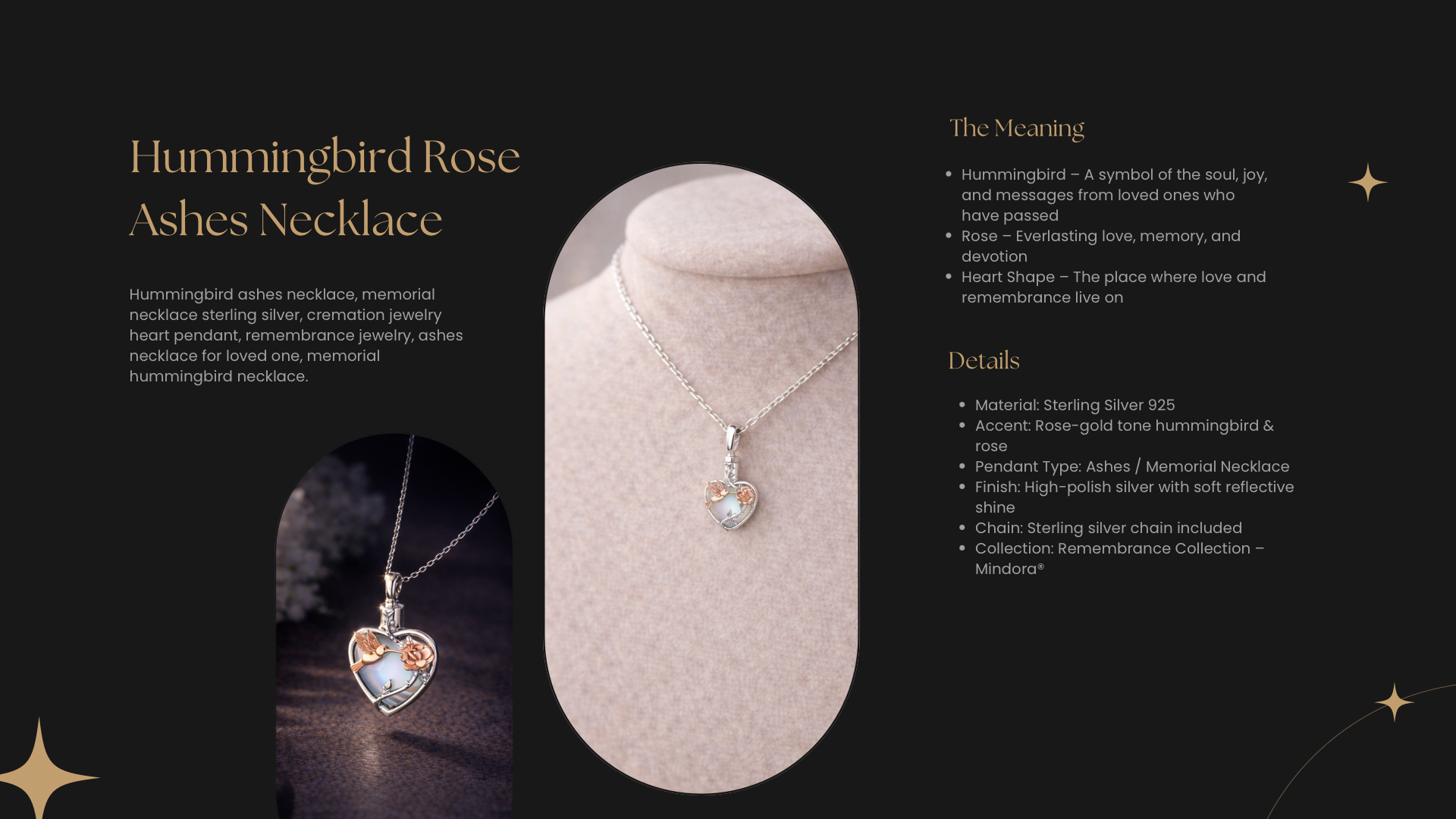 The Mindora Hummingbird Rose Ashes Necklace